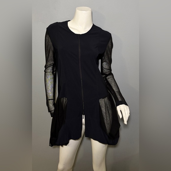 Porto Dresses & Skirts - Sheer Sleeve Mini Dress with Front Zip - Black